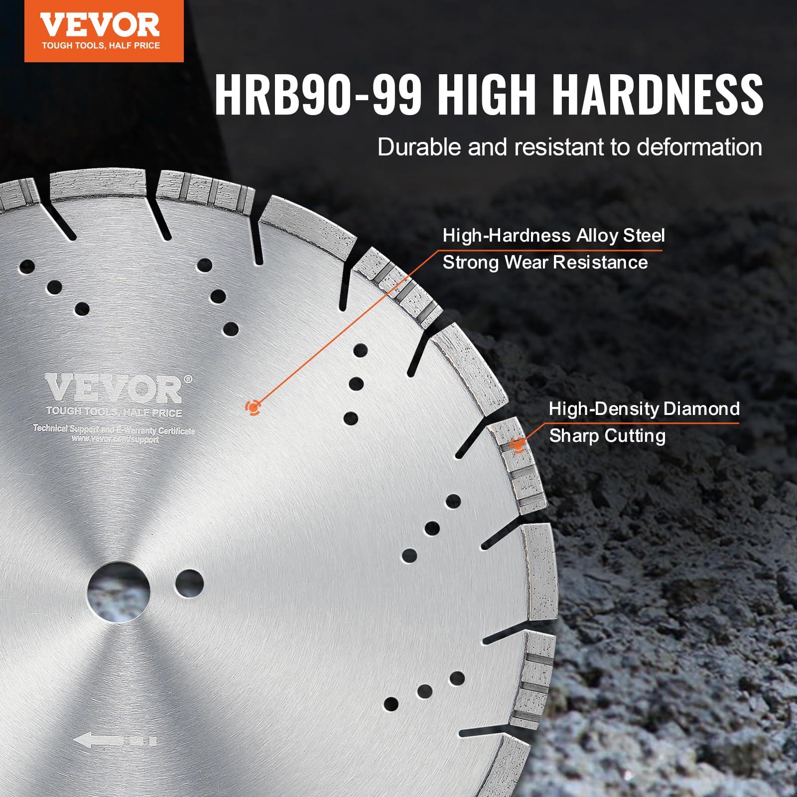 VEVOR Disque à Tronçonner Diamanté 350 mm, Disque Diamant Humide ou Sèche, Lame de Scie à Béton avec Dents Inclinées de 12 mm, Diamètre du Trou Central Universel 25,4 mm, pour Béton, Carrelage, Brique