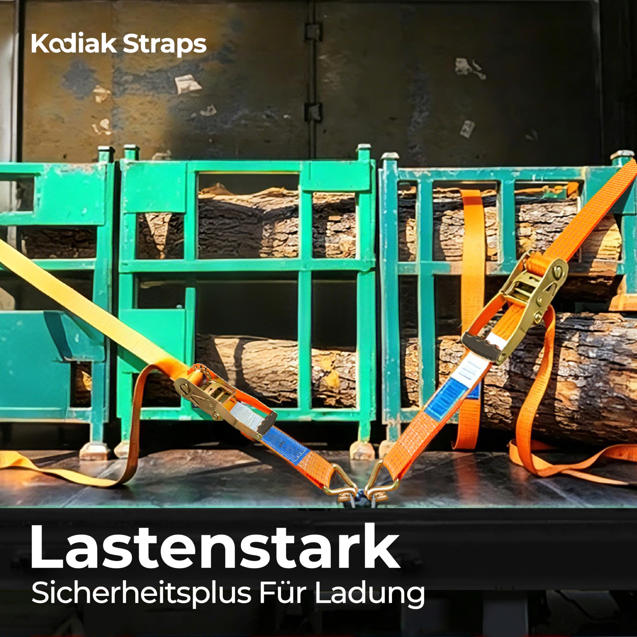 4 Stück Spanngurte 8m x 4000kg mit Ratsche und Haken - 50mm Zurrgurte mit Ratsche - Orange Ratschengurt für Ladungssicherung - TÜV/GS geprüft nach DIN EN 12195-2 - KODIAK STRAPS