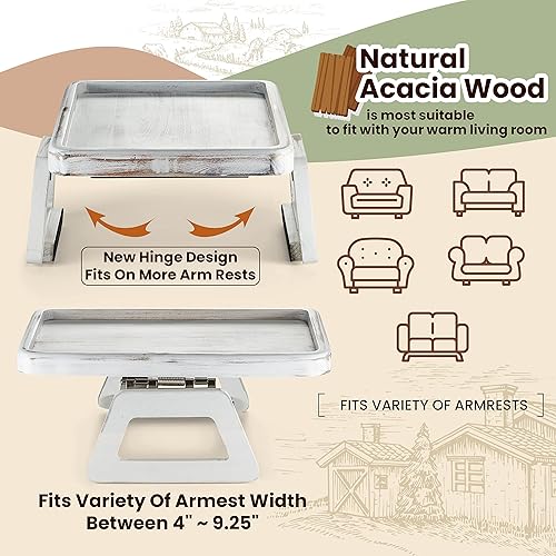 Miniatura 5 de Tinamo Bandeja para reposabrazos de sofá de madera de acacia  Clip de mesa para brazo de sofá  Mesa de brazo para sofás anchos  Mesas auxiliares de