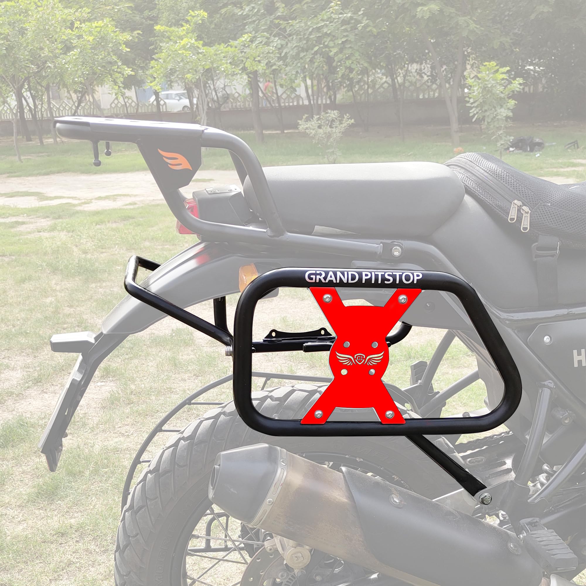 Grand Pitstop Saddle Stay (Pair) with Jerry Can Mounting for Royal Enfield Himalayan-Black + Red-image-17