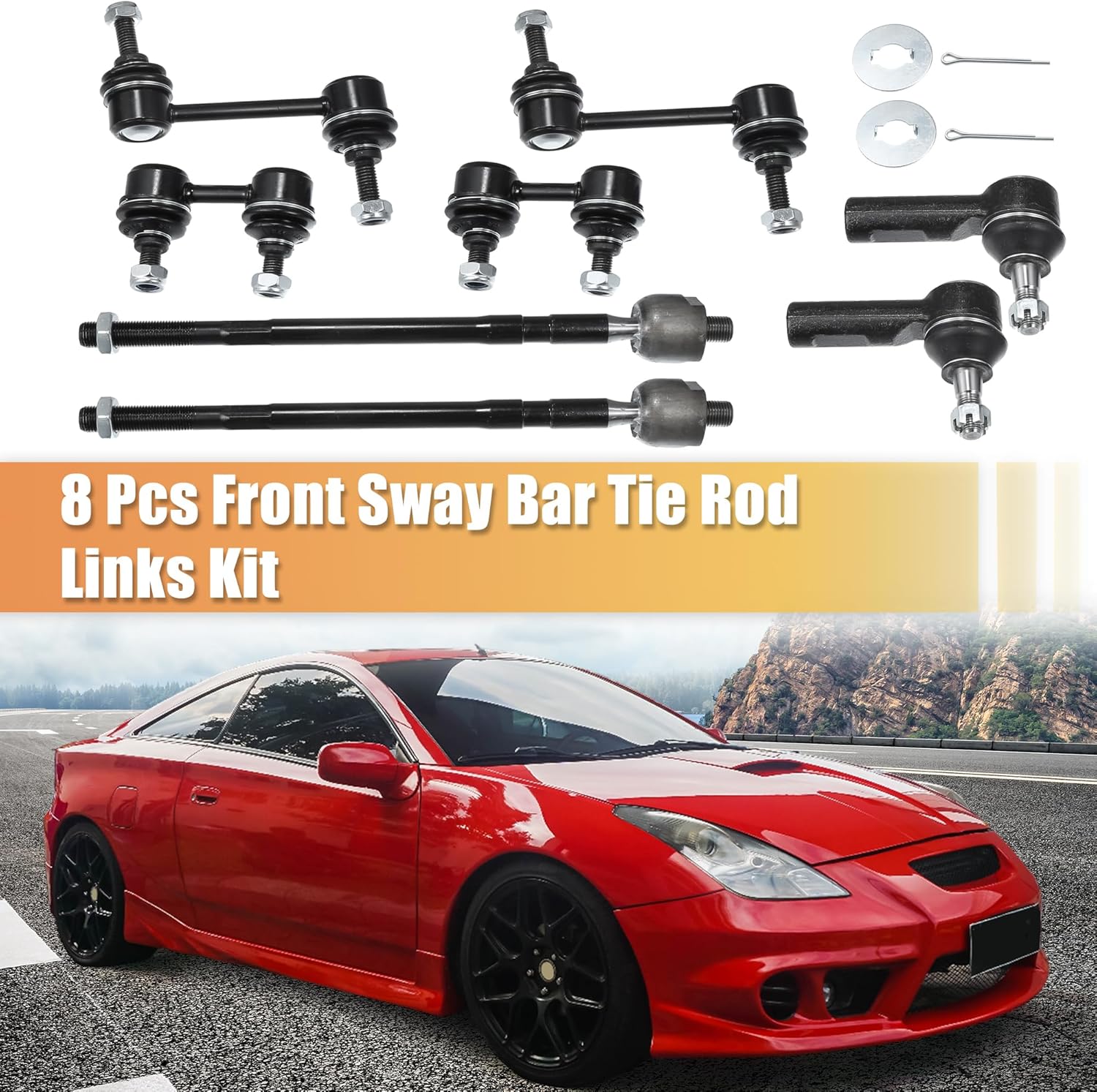 X AUTOHAUX 8 Pcs Front Rear Sway Bar Link Inner Outer Tie Rod Ends for Toyota Corolla 1993-2002 No.K9545/K90124/EV303/ES2382 Suspension Kit Stabilizer Bar Link Steering Tie Rod End