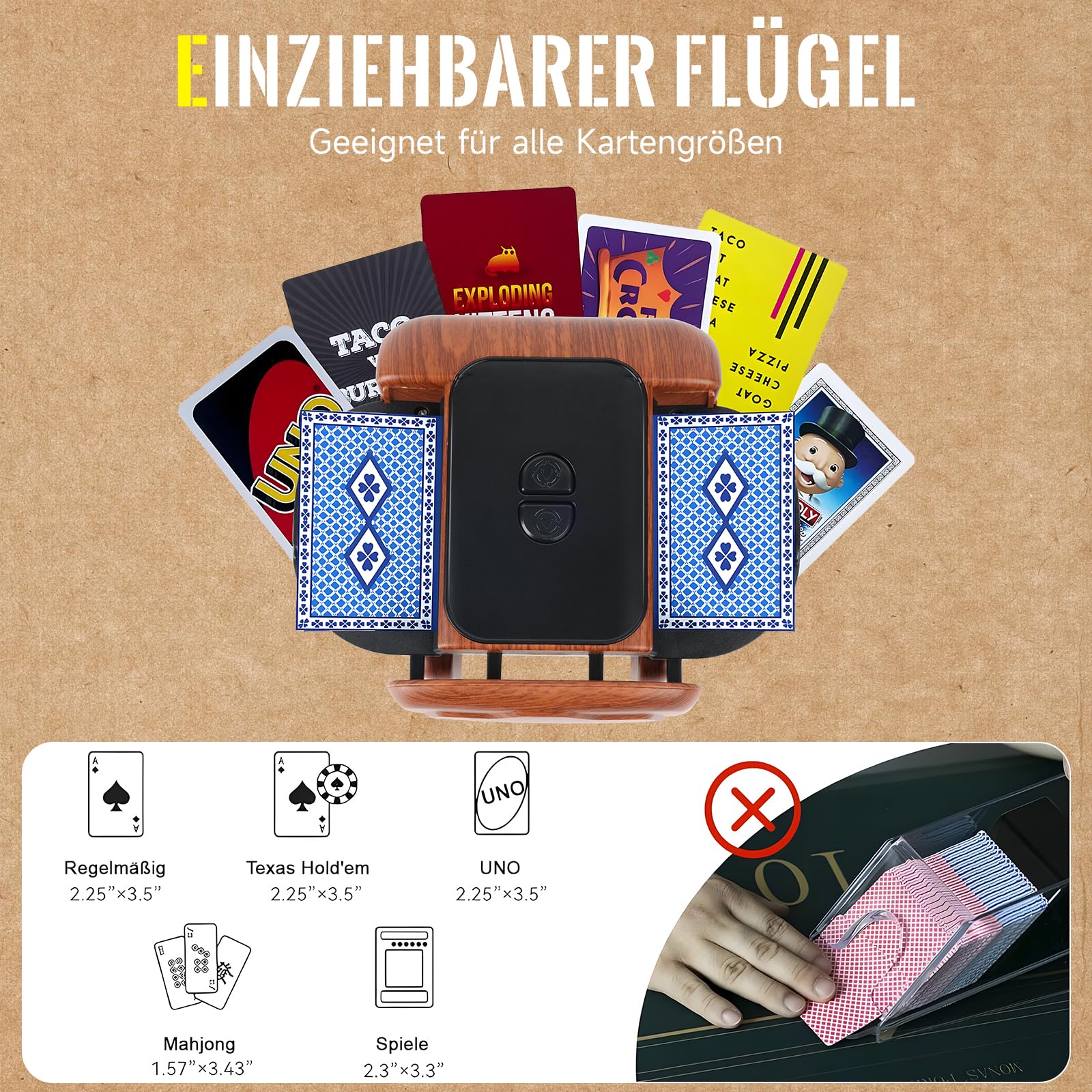 Mélangeur de cartes électrique, silencieux, pour 2 jeux de cartes, rechargeable, 2000 mAh, mixeur de cartes pour UNO, poker, Texas Hold Em, Blackjack