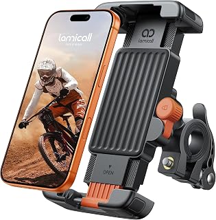 Lamicall Foldable Bike Phone Holder Bike - 【Quick Release Clip】 Motorcycle Phone Holder, Universal Mount for iPhone 17 Pro Max 16 15 14 13, All Phones - Orange