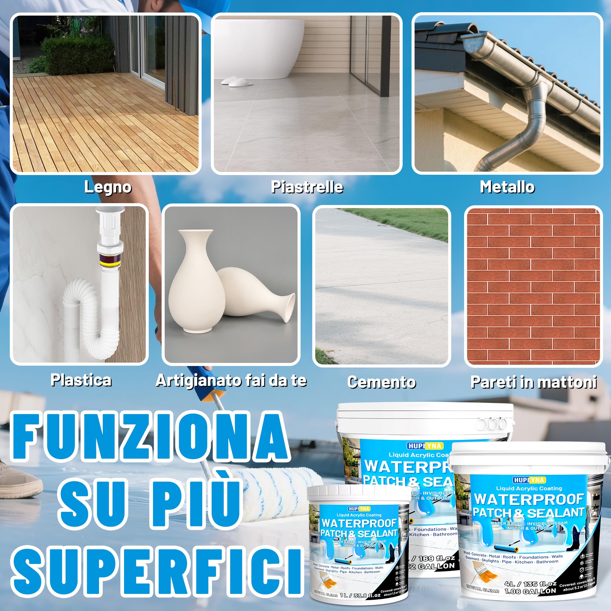 Guaina Liquida Trasparente, Hupeyna Rivestimento Impermeabile Trasparente Riparatore Anti-Perdita, Colla Impermeabilizzante a Base D'acqua per Interni ed Esterni Sigillante Impermeabile Liquido 5KG