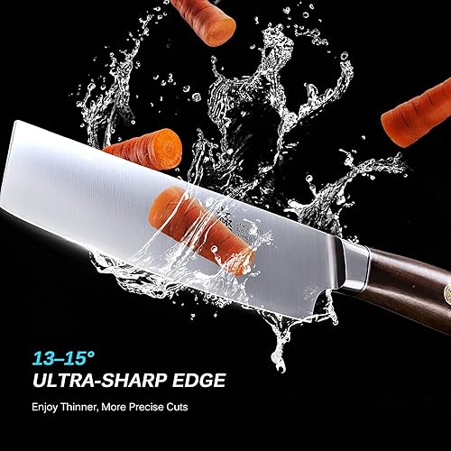 Miniatura 4 de KYOKU Daimyo Series - Cuchillo Nakiri de 7 pulgadas + cuchillo de pan de 10 pulgadas, acero inoxidable japonés 440C, mango de palisandro