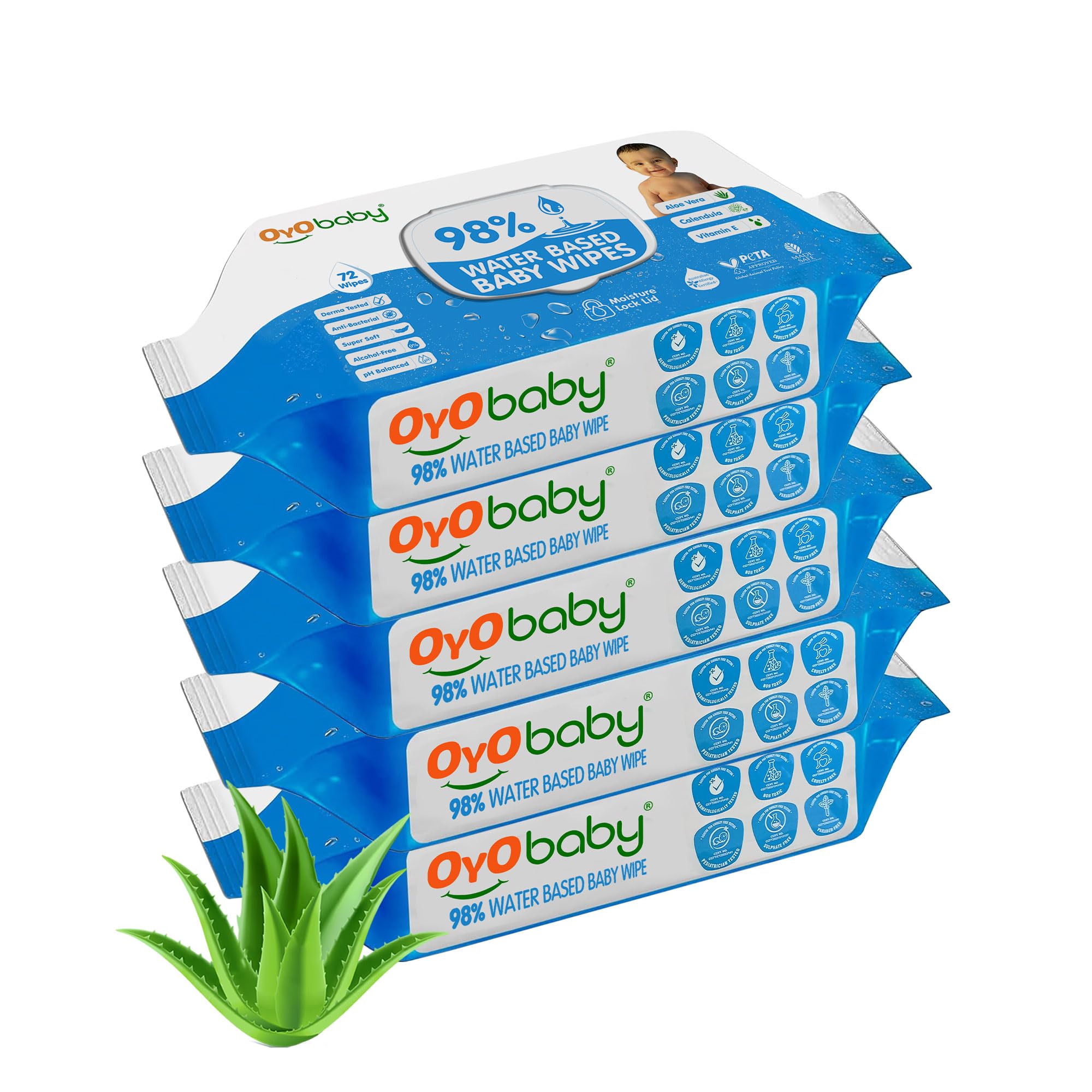 OYO BABY Wipes for new born baby with Lid | 72 Wipes x Pack of 5-360 Wipes for kid | Extra Thick & Moist Wet Vipes for Babies | Prevents Skin Redness & Rashes | Enriched with Aloe Vera, Vitamin E-image-19
