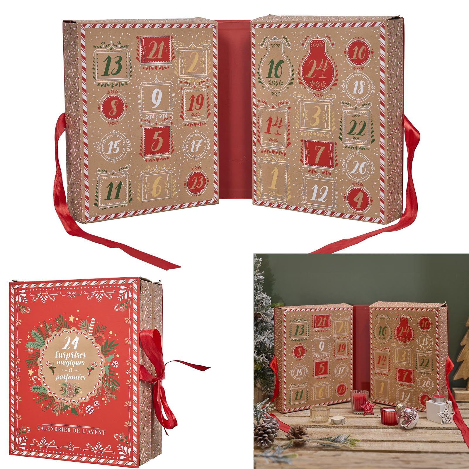 HOME DECO FACTORY Calendrier de l'Avent Bougie et Surprises de Noël Marron