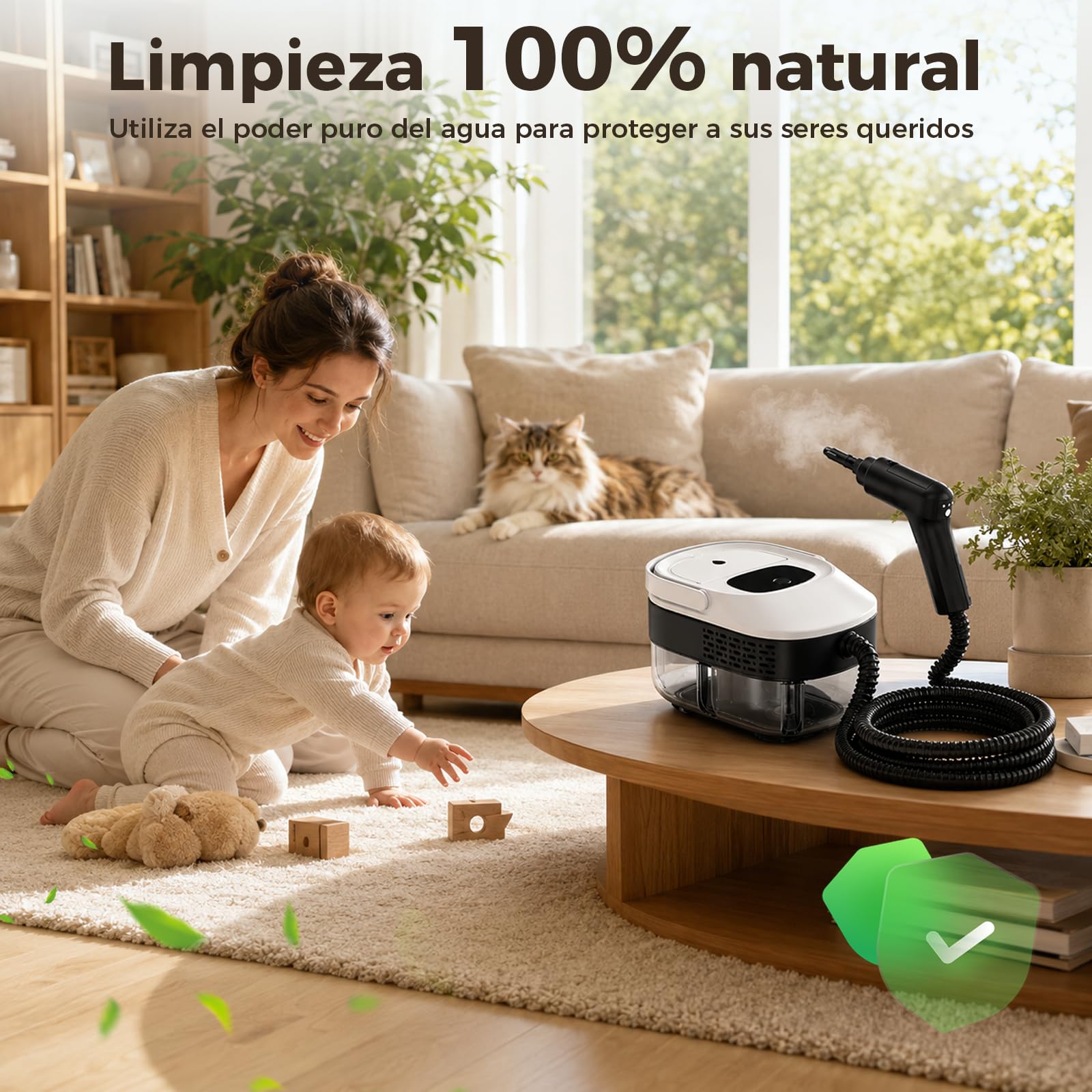 Limpiador de Vapor Portátil 2500W con Depósito 1.6L, Limpiadora de Vapor 3 Bares 3 Niveles Ajustables con 14 Accesorios para Suelos Cocina Sofá Coche Ventanas