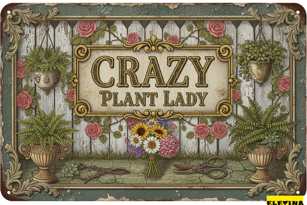 Personalized Sign for Man Cave Garden S Gardening Wall Decor Wo Gift Crazy Plant Lady Metal Wall Art Decor Garden Yard Patio Plant Room Greenhouse 8x12in Private Property Decorative