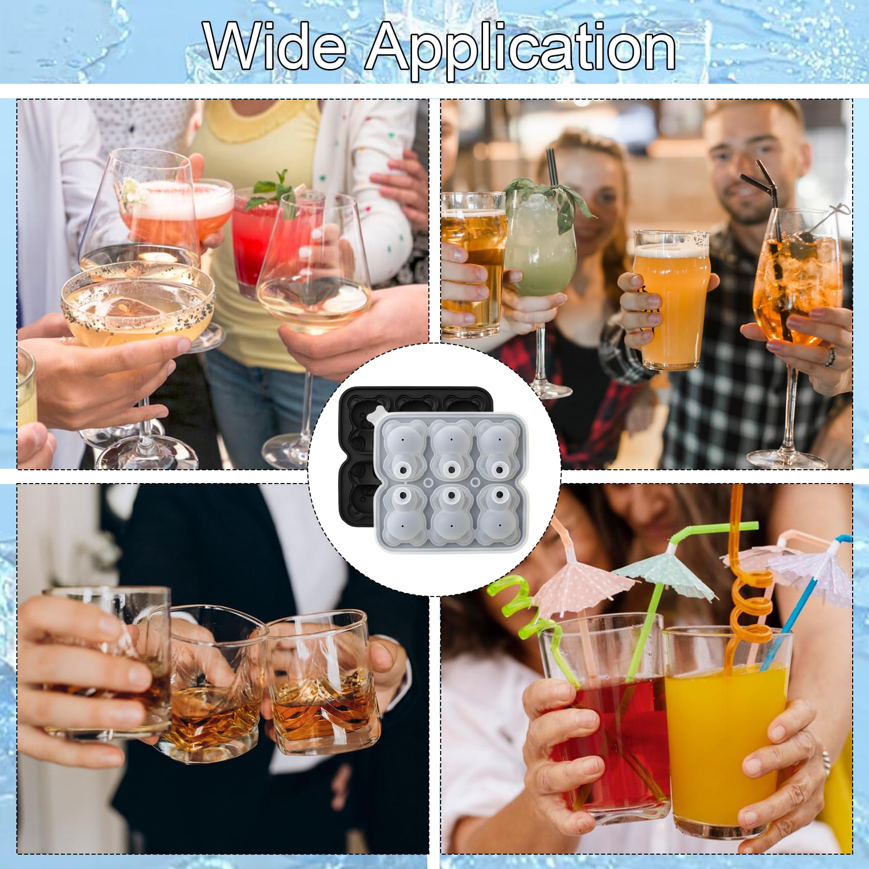 Molde para cubitos de hielo con diseño de oso 3D, bandeja grande para cubitos de hielo con tapa para cóctel, whisky, bourbon, bandejas de cubitos de hielo para congelador, moldes de hielo grandes, 6