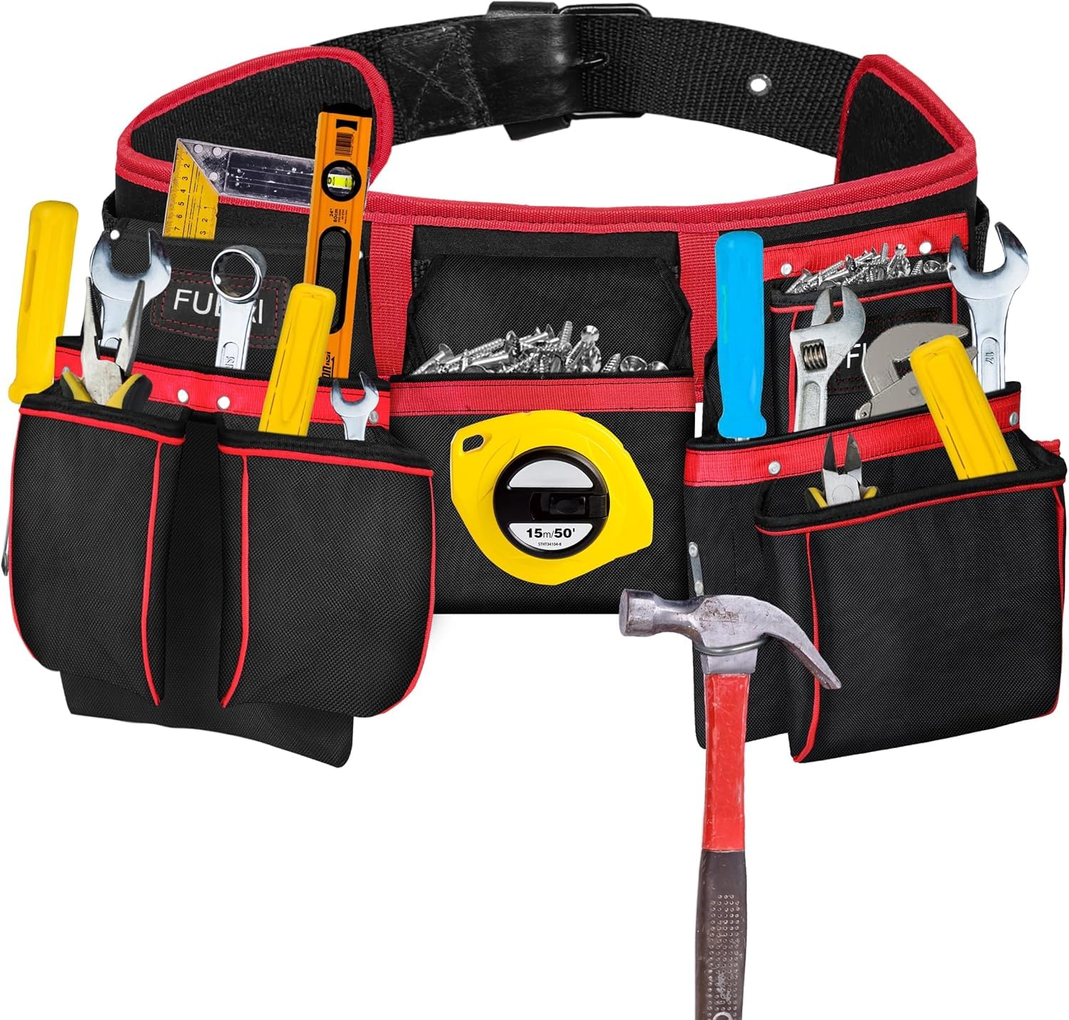 FUERI Bolsas de nailon para herramientas de 23 bolsillos para hombres, juego de bolsas de herramientas resistentes con cinturón para carpinteros, enmarcadores, electricistas y profesionales de HVAC.