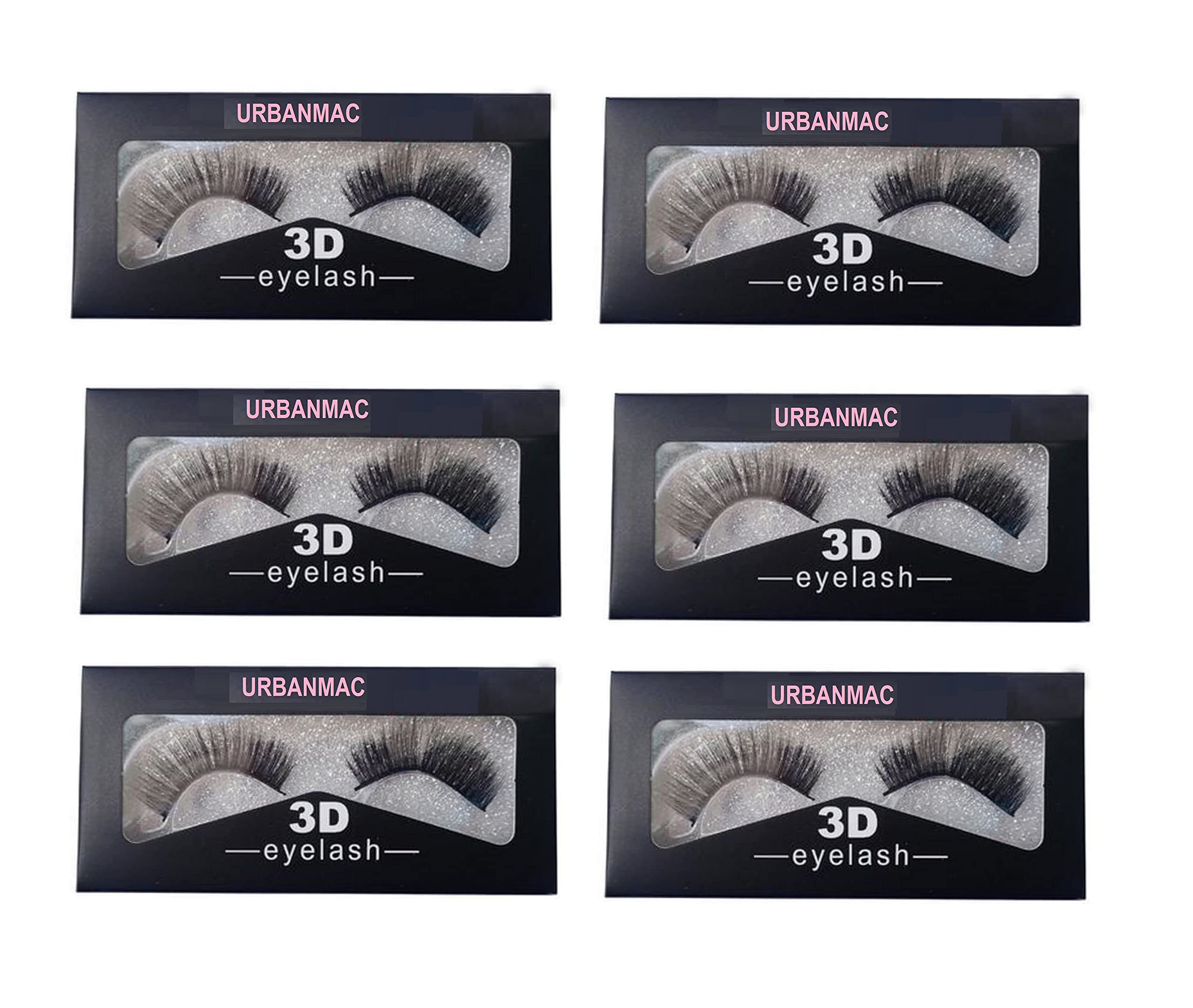 URBANMAC Handmade Natural 3D Thick Long Polyester False Eyelashes (Black) 6 pairs