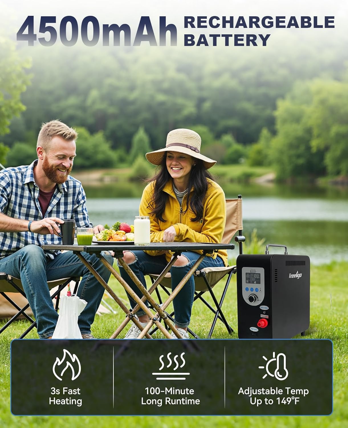 Treeligo Portable Water Heater, Propane Water Heater with Shower Pump, Max 100 Mins 3s Instant Hot 40,900 BTU, 4500mAh Rechargeable Built-in Battery for Outdoor Cleaning, Camping, Hunting, Hiking