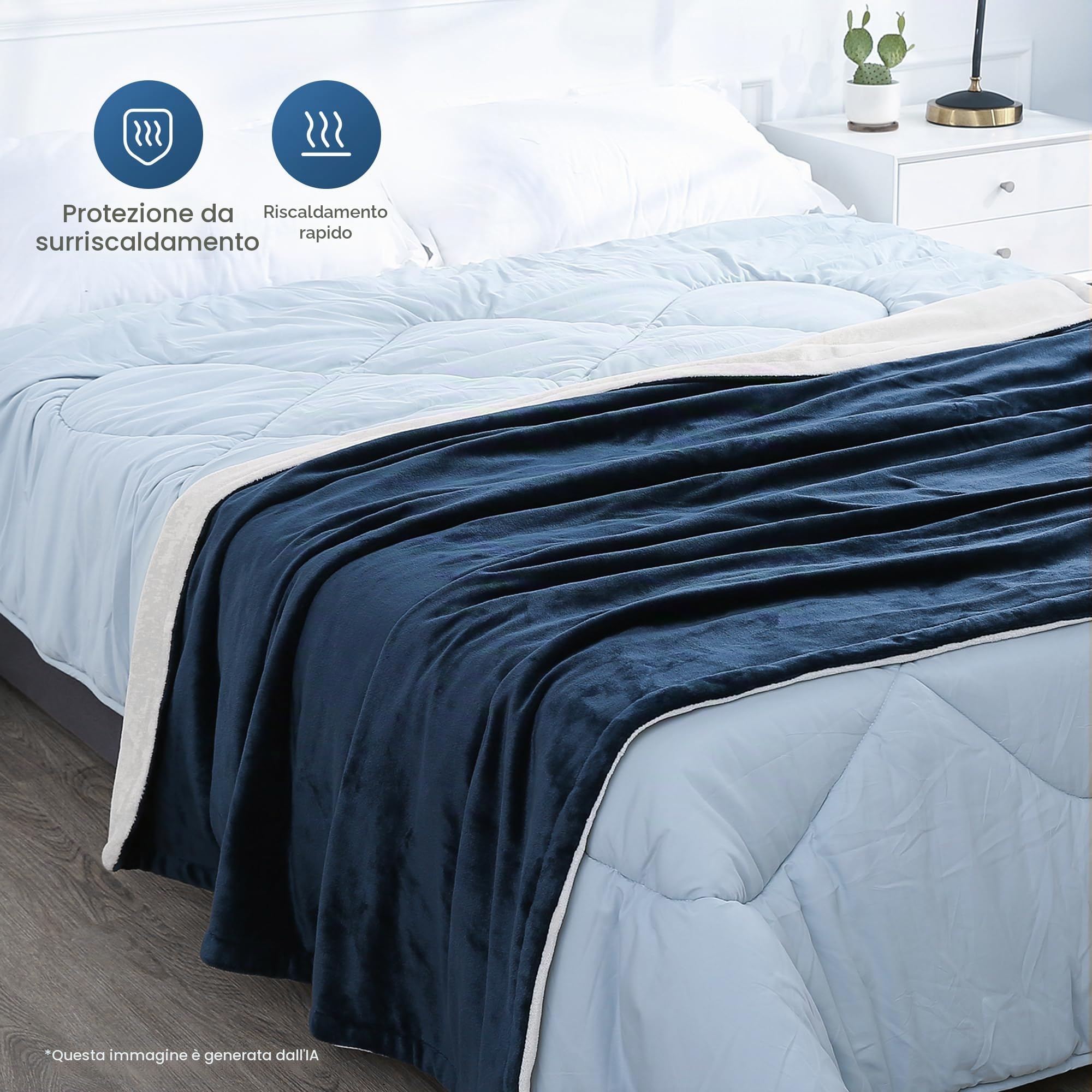 CURECURE Coperta Elettrica Riscaldante 180x130 cm, Termocoperta con 4 Livelli di Calore, Spegnimento Automatico 10H, Coperta Grande in Flanella Morbida per Letto e Divano, Blu