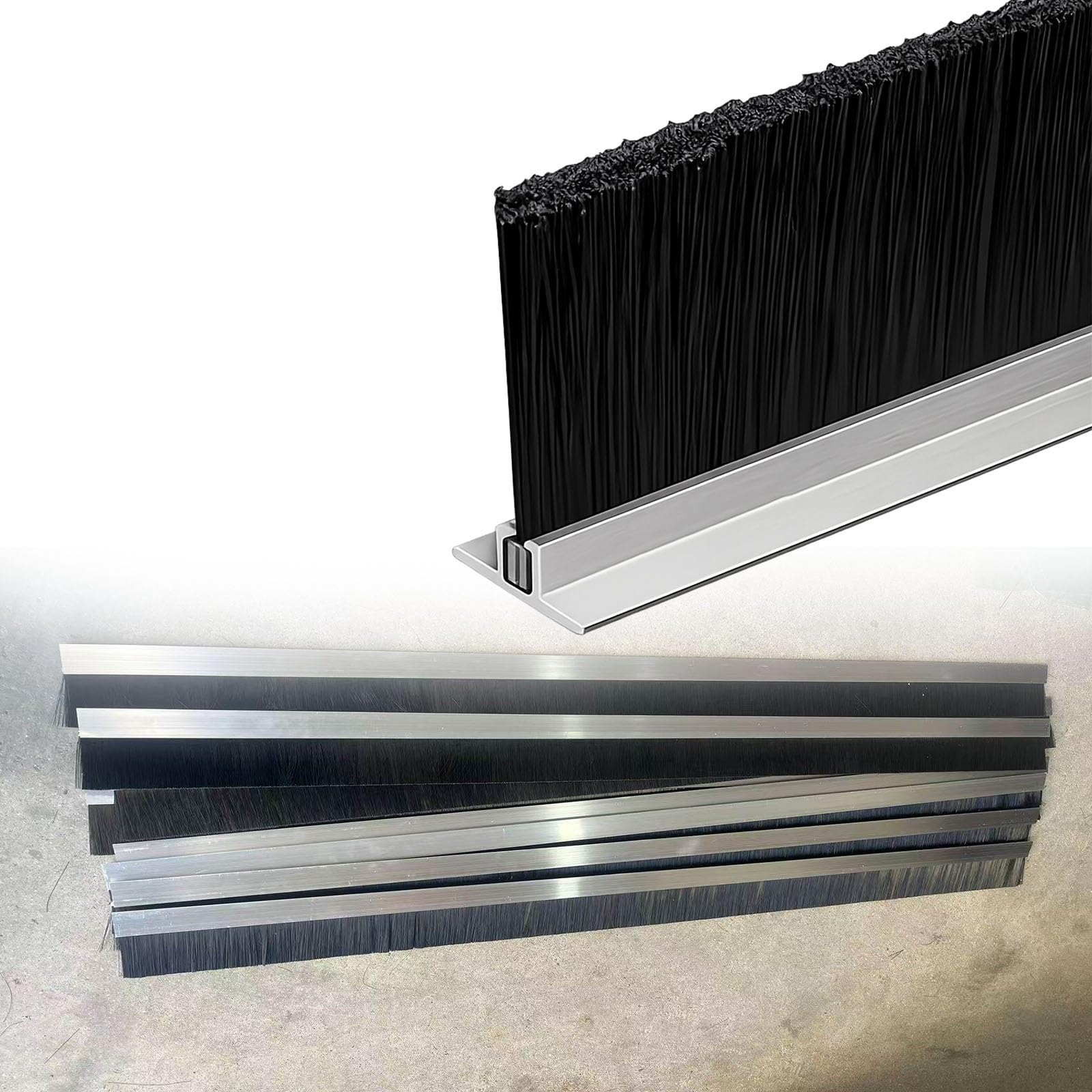 Door Bottom Sealing Strip, Door Bottom Sweep with Nylon Brush Seal, 10-300MM, for Sliding Door, 2 Pack(T-,H 200 MM)