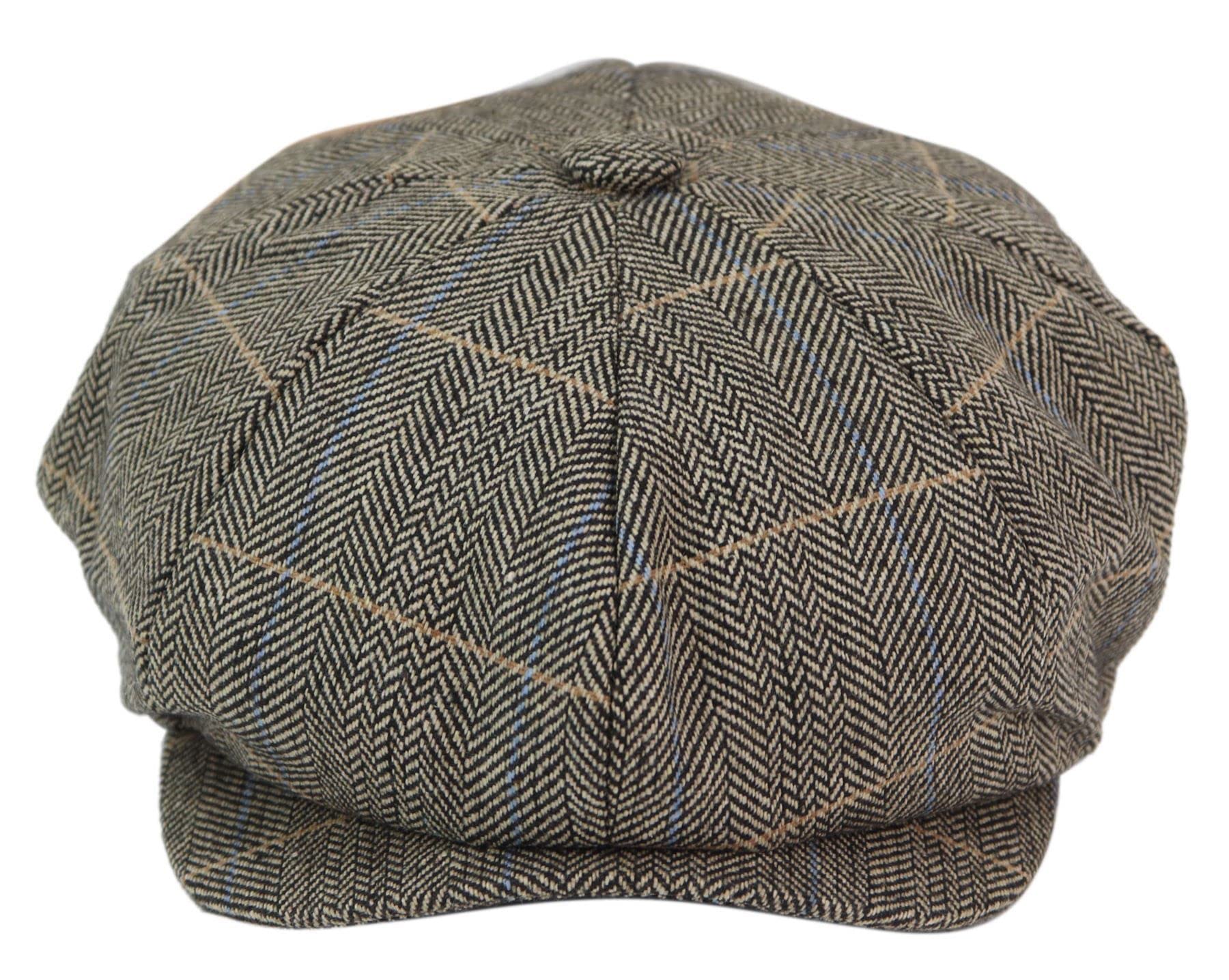 Infinity Leather Mens Blinders Herringbone Newsboy Gatsby Flat Baker Hat L Tan