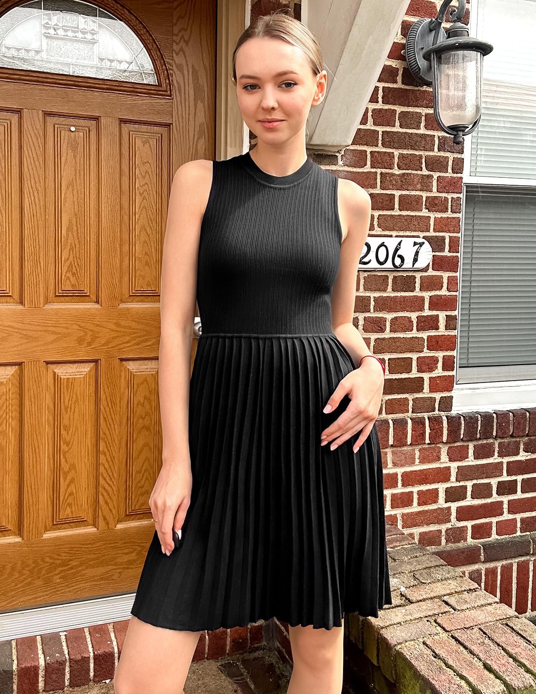 ZESICA Women's Summer Sleeveless Mini Dress 2026 Crewneck A Line Knit Pleated Swing Business Casual Work Party Short Dresses - Image 2