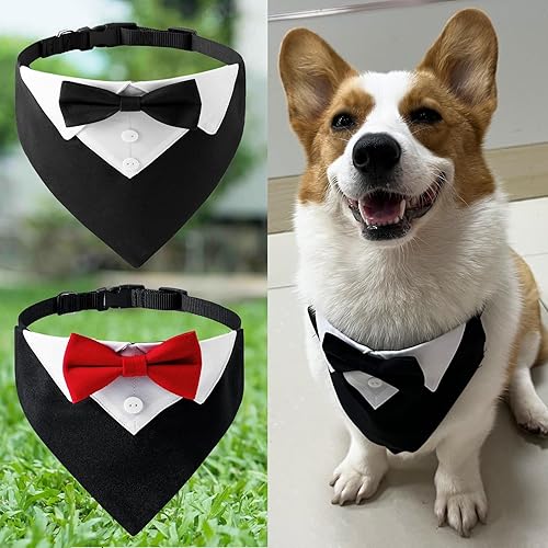 Miniatura 7 de Disfraz formal de esmoquin para perro, para boda, para cumpleaños, para cachorro, con corbatín, ajustable, para mascotas, cuello de moño, para