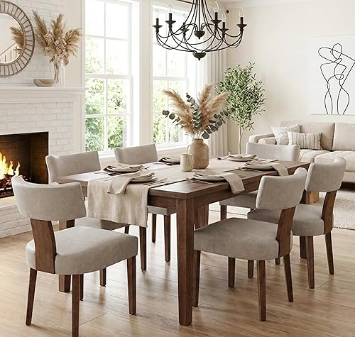 Miniatura 14 de Juego de 6 sillas de comedor modernas de mediados de siglo Shunzhi, sillas tapizadas de madera para comedor, sillas de cocina estilo granja, sillas