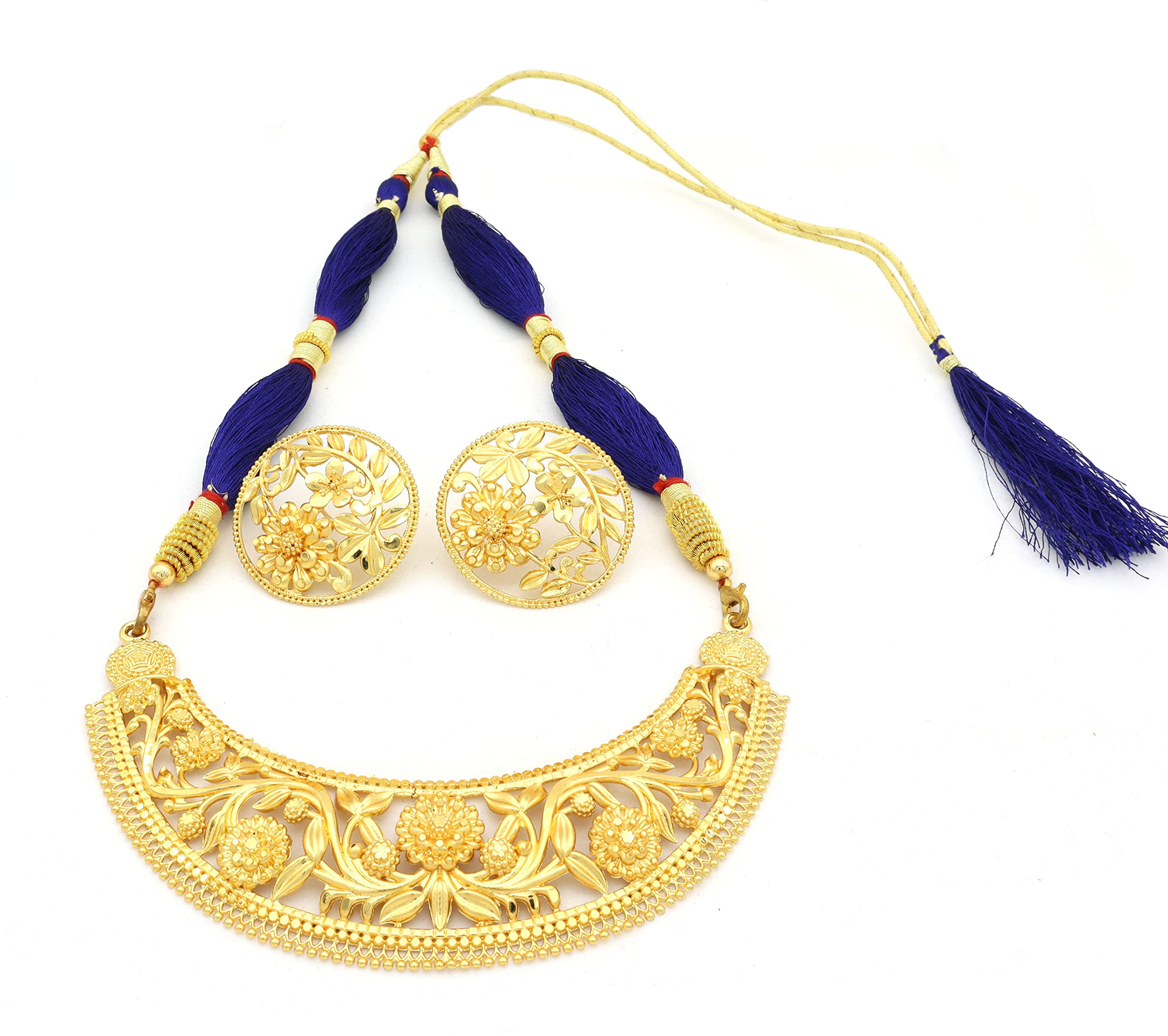 Upala® Gold Plated Designed Hansuli Necklace Set With Adjustable Tassel For Women & Girls (Blue) (B0BT88YQ2W) Amazon Price History, Amazon Price Tracker