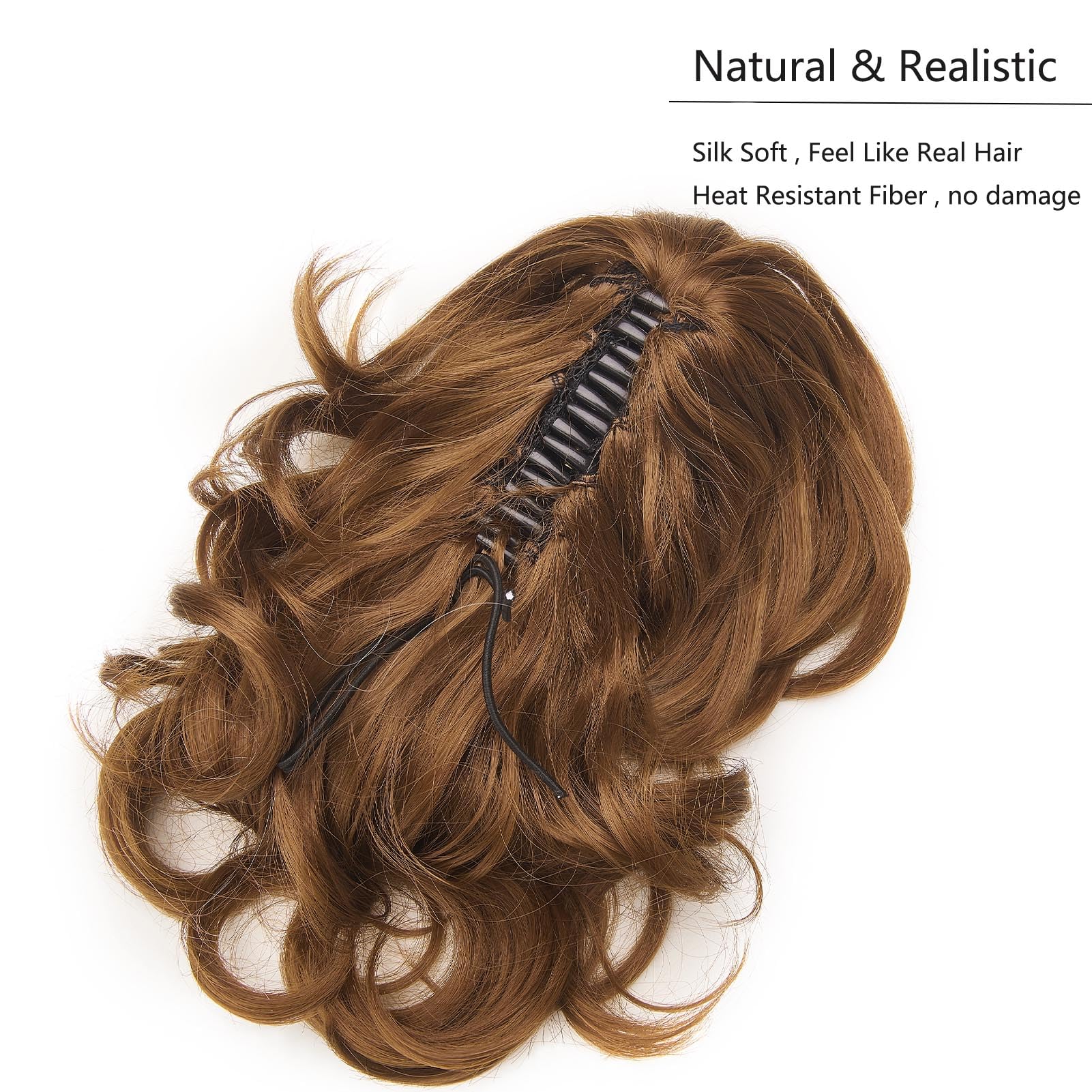 Cybelleza 14 inch Ponytail Hair Extension Curly Wavy Claw Jaw on Long Short Cute Pony Tails Clip in Hair Extensions Ponytail Hairpieces Synthetic for Women Light Auburn - Image 3