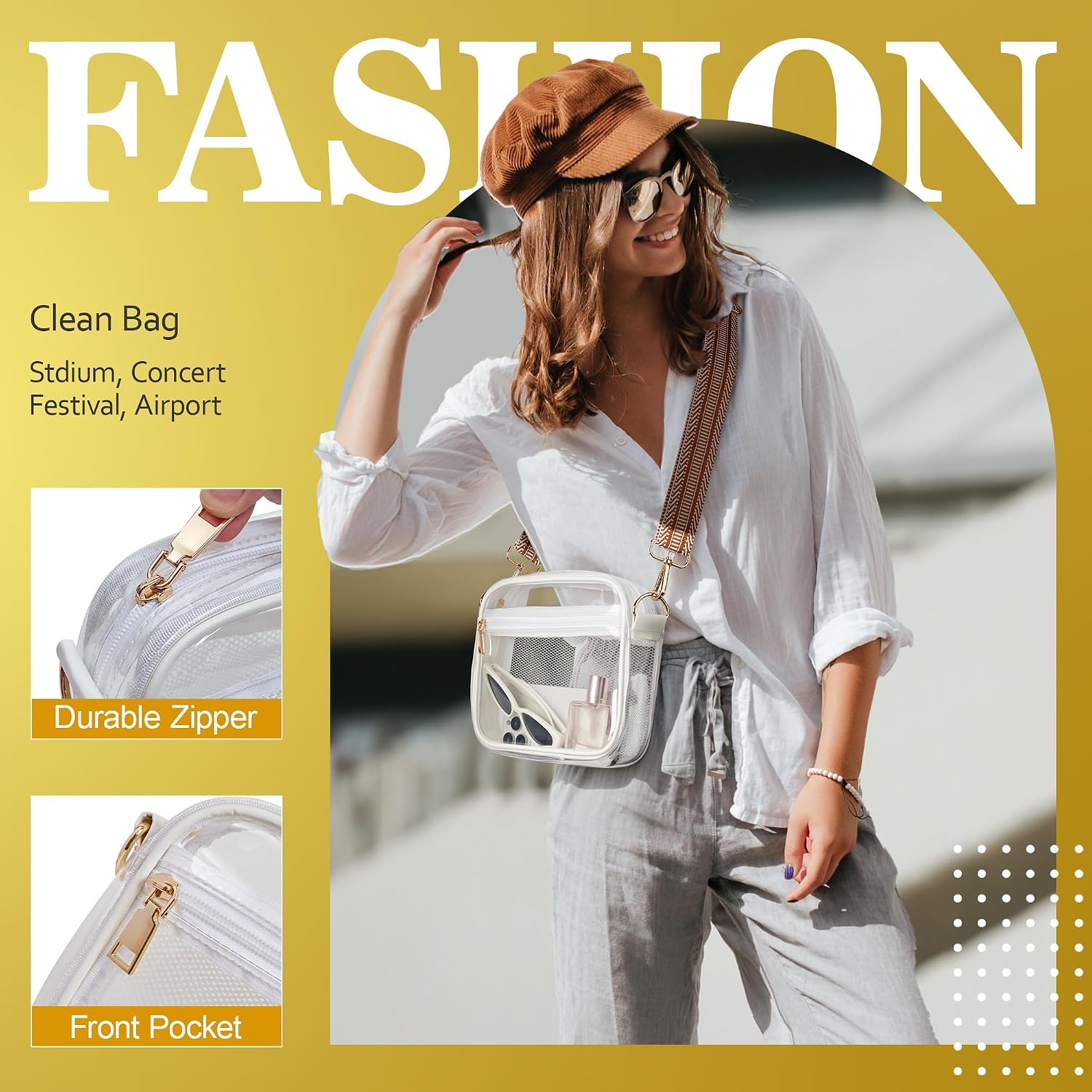 Clear Crossbody Bag for Stadium Events, Clear Bag Stdium Approved