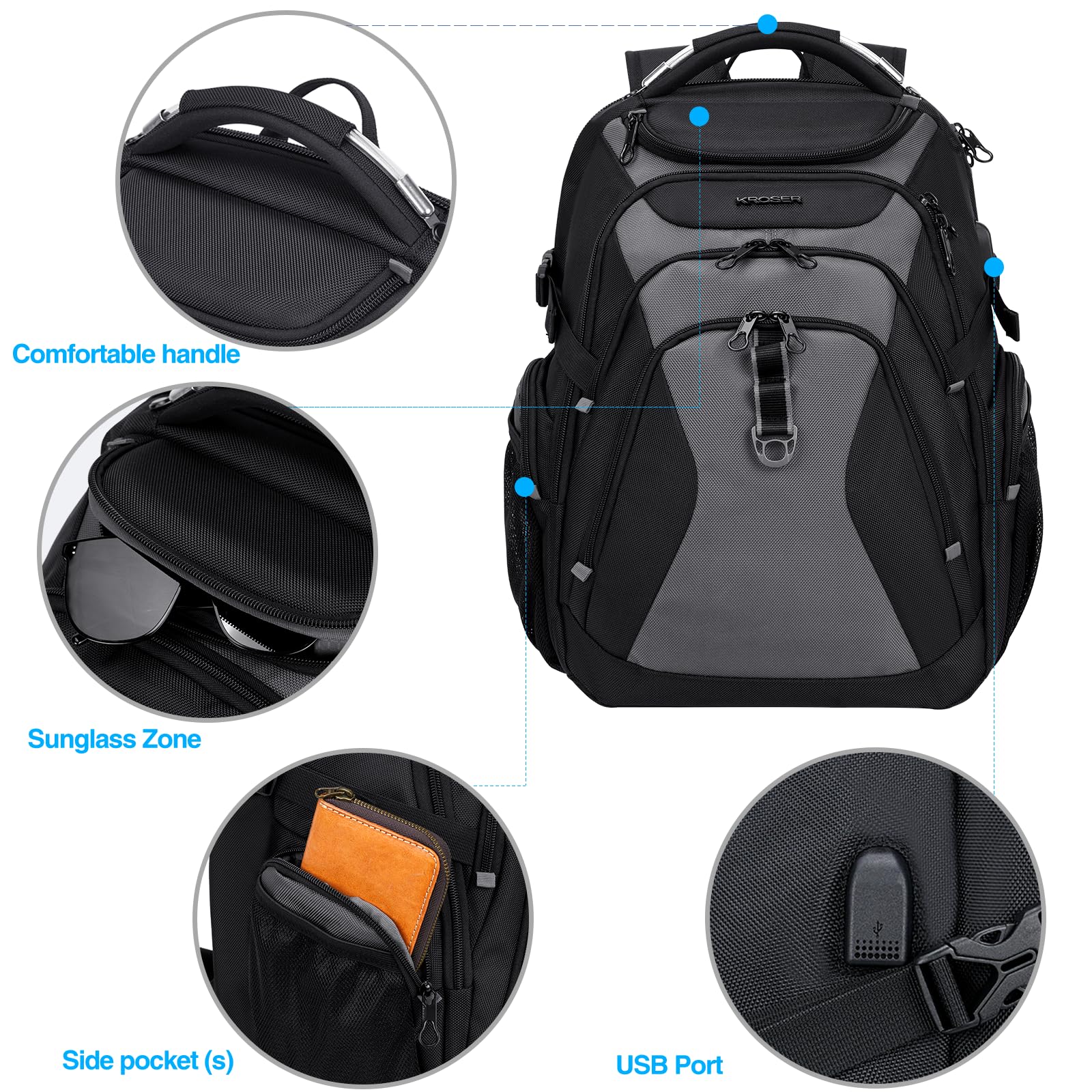 KROSER Mochila de viaje para portátil