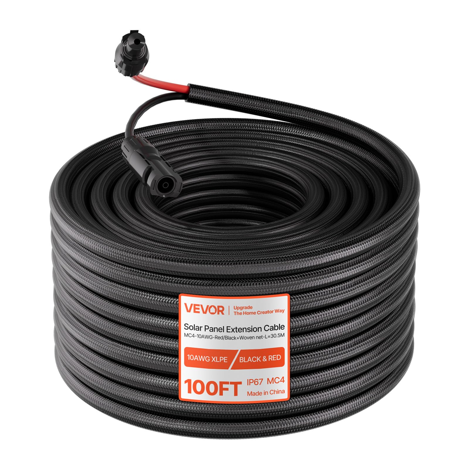 VEVOR Cavo di Prolunga per Pannello Solare Lunghezza 30,48 m Calibro 10 AWG, Cavo per Sistema Fotovoltaico con Guiana Protettiva Ignifuga Impermeabile IP67 Prolunga con Connettore per Camper Barche