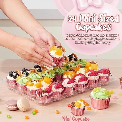 Miniatura 2 de Paquete de 24 x 15 juegos) Mini recipientes para cupcakes con 375 forros para cupcakes, soporte de plástico para cupcakes, mini cajas apilables para