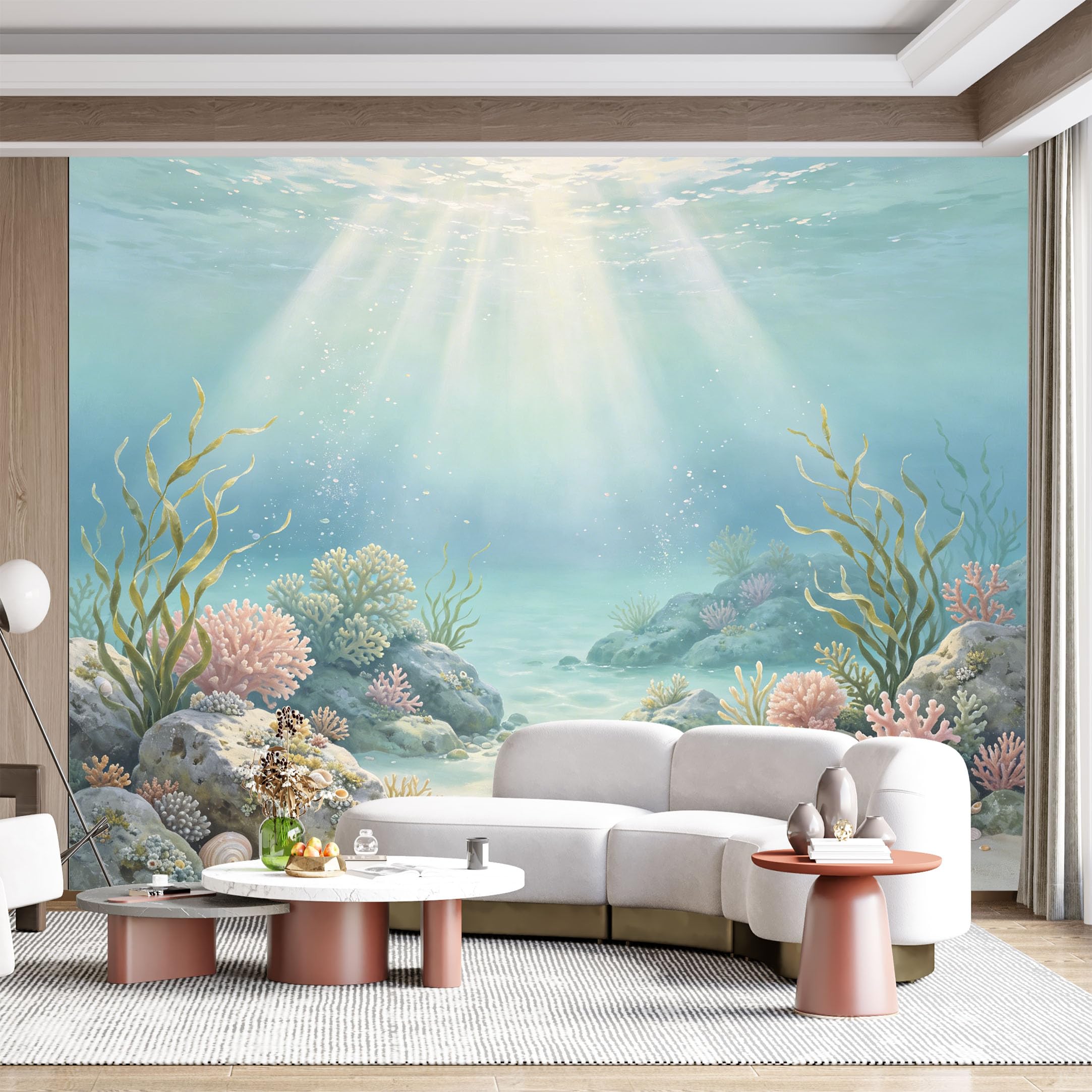 Custom Size Wall Mural Underwater Ocean Marine Coral Reef Seascape Seafloor Landscape Watercolor SelfAdhesive Wall Fabric Removable for Home Office Decor