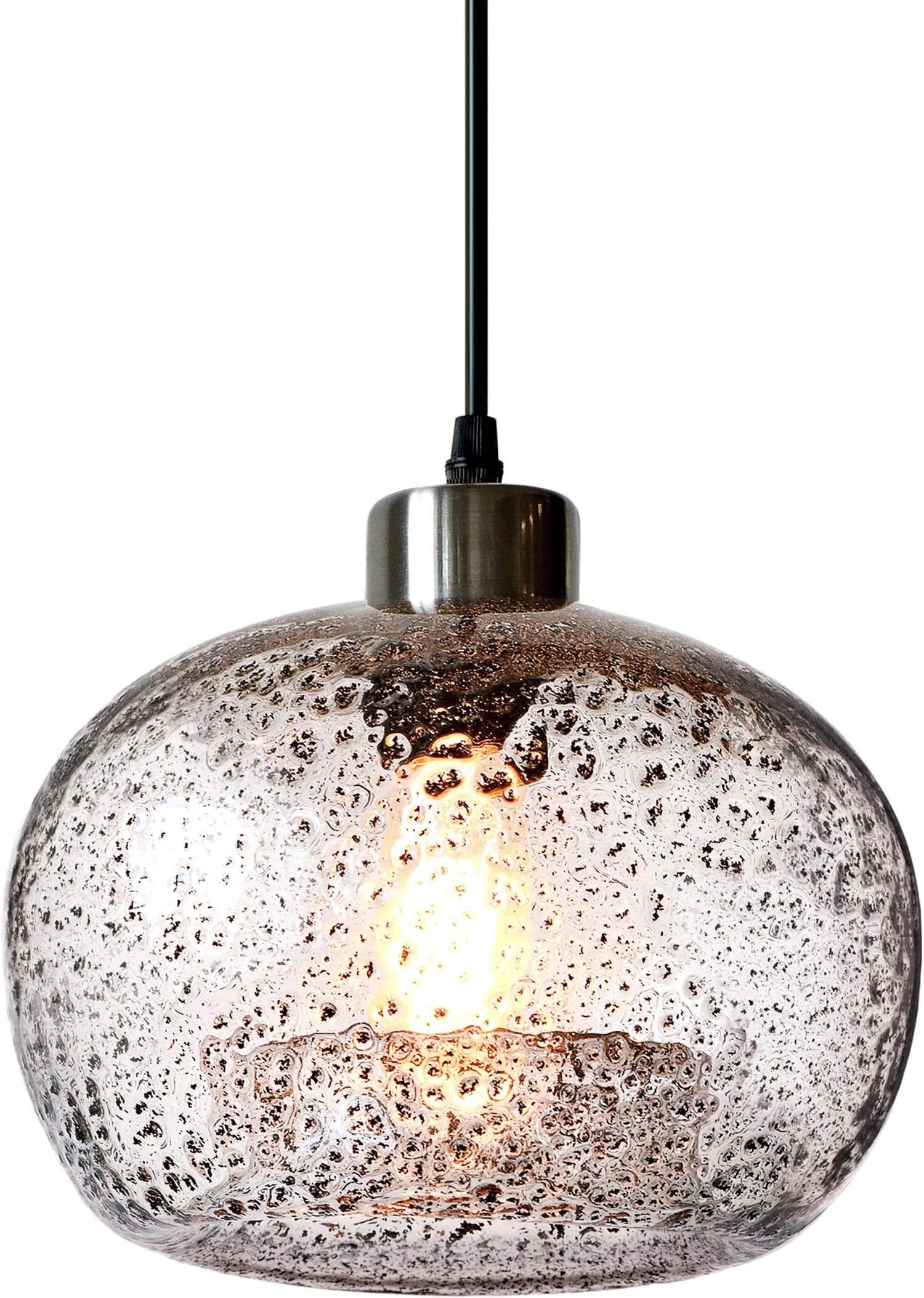 Pendant Lighting Hand Blown Glass Ceiling Hanging Light Fixtures Kitchen Island Dining Room Table Bar Sink Clear with Black Marble Brushed Nickel 9 "inch Diam