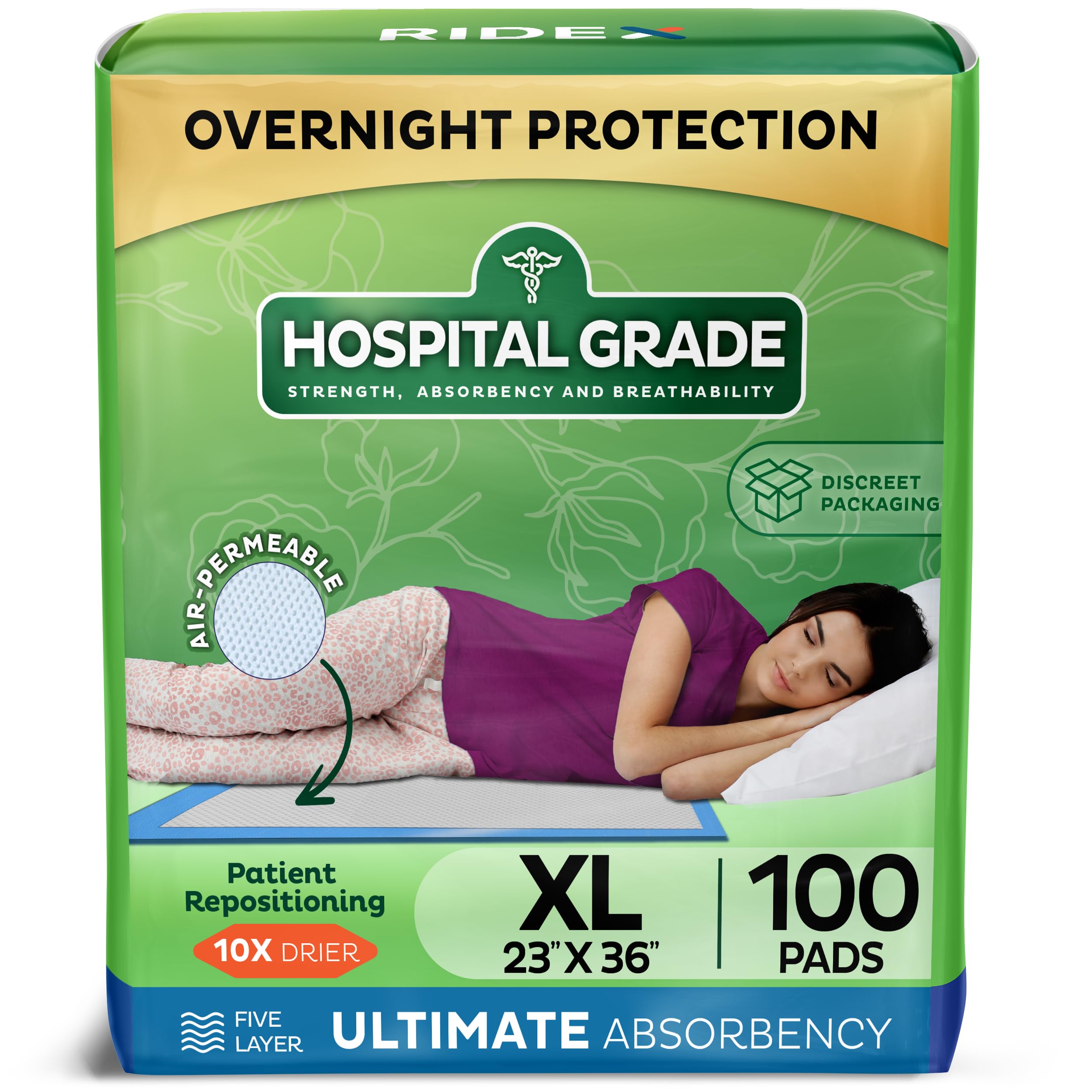 Premium Bed Underpads for Severe Incontinence Care - Reusable & Ultra Absorbent 23" x 36" [100-Count]