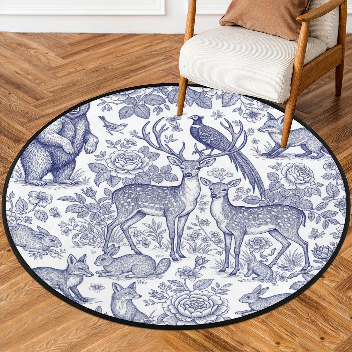 Tapis rond vintage lavable pour chambre d'enfant sans glisser