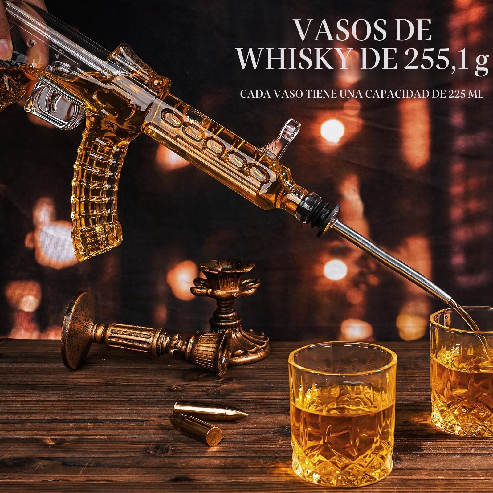 Oaksea Juego de regalo de whisky de Navidad para hombres, juego de decantador de whisky AK47 con 2 vasos, regalos de cumpleaños únicos para papá abuelo, regalos secretos geniales de Papá Noel para él