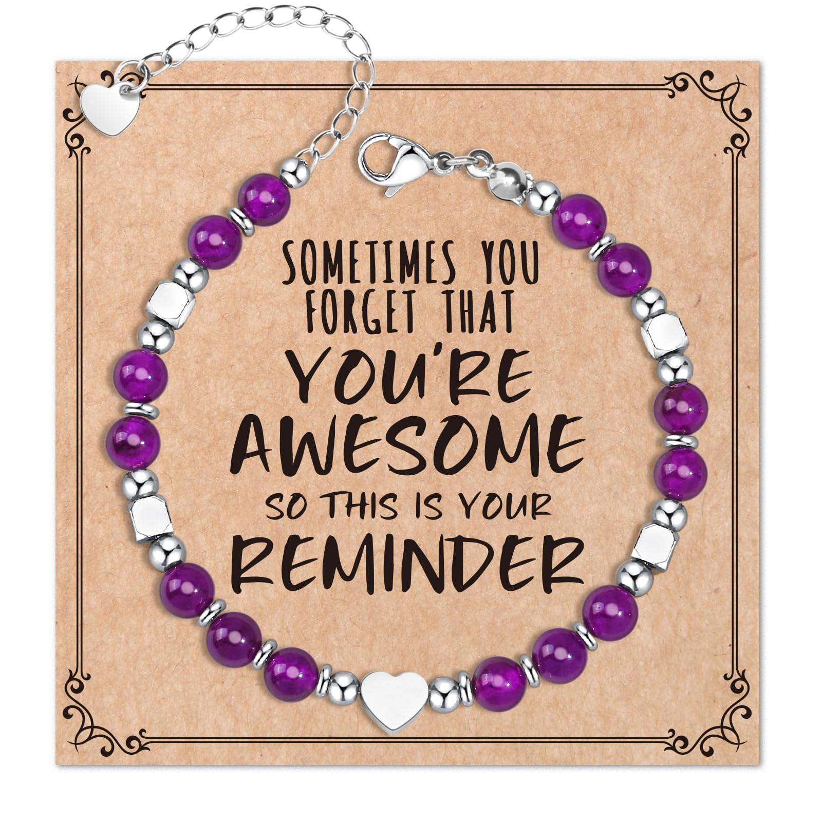 Desimtion Healing Natural Stone Bracelets for Women Girls, Sometimes You Forget You're Awesome -Christmas Gifts for Women Teen Girls, Best Friend