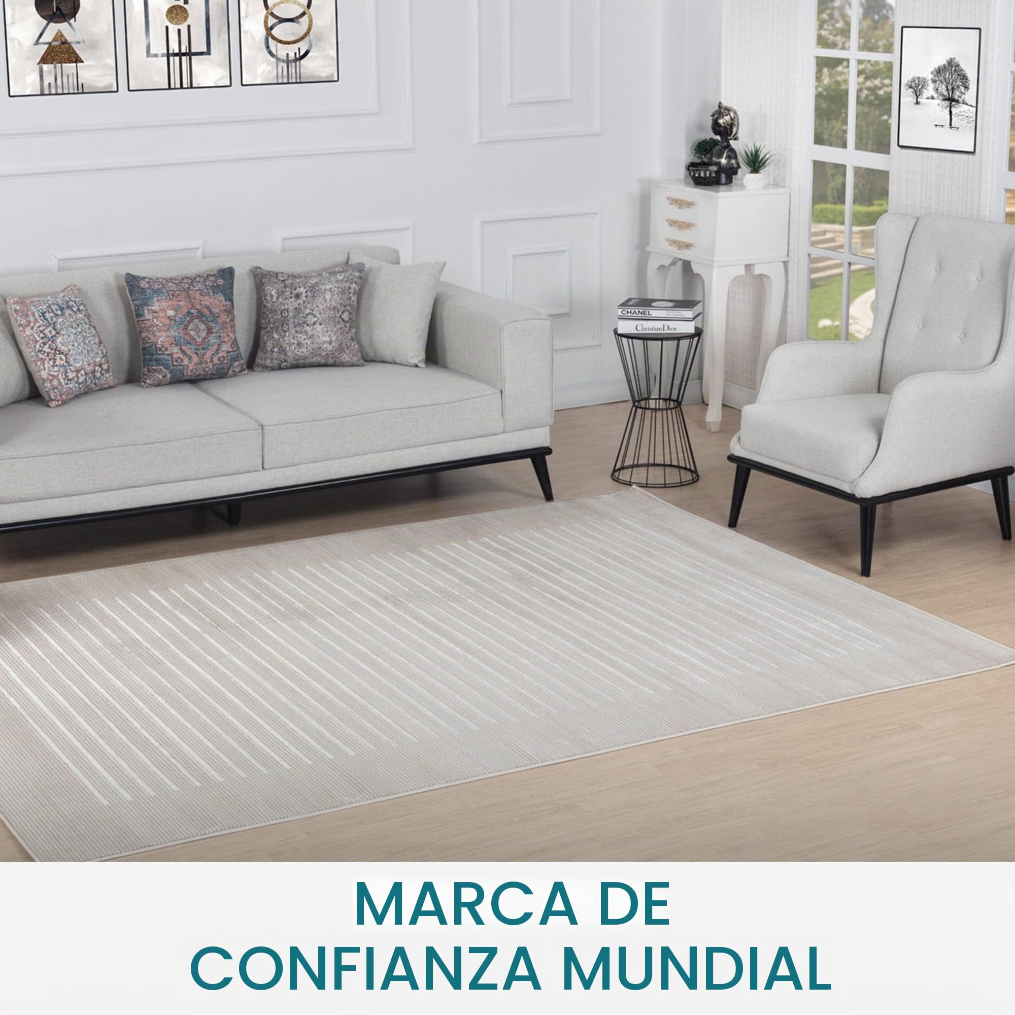 Livabliss Zagora Alfombra Geométrica - Alfombras Salon Modernas, Comedor, Cocina, Habitación - Alfombras Abstractas Estilo Bohemio, Fácil de Cuidar - Alfombra Grande 160x213cm, Beige, Blanco y Gris