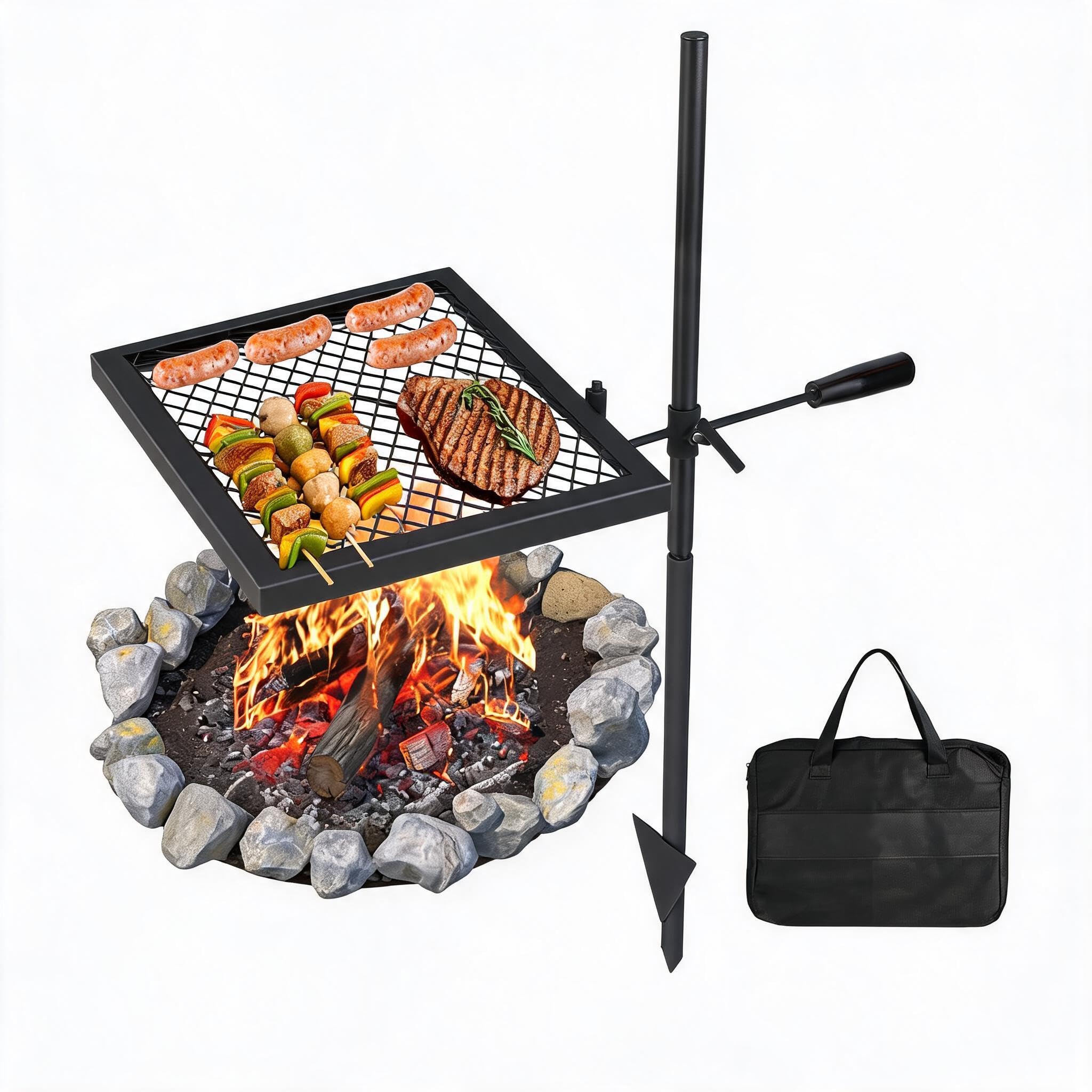 Garvee Vertical Alloy Steel Campfire Grill 16x16 With Carry Bag