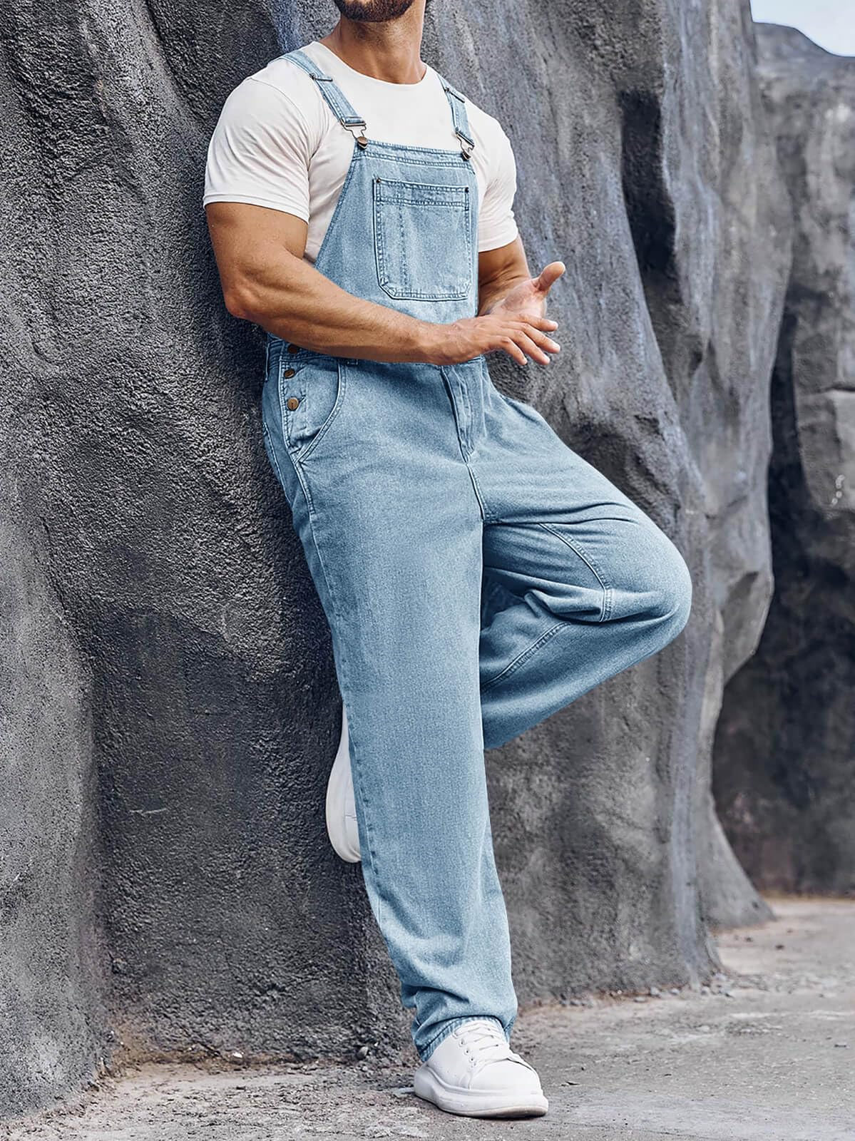 Runcati Salopette en denim pour homme - Pantalon de travail - Pantalon d'été streetwear - Décontracté - Bretelles réglables