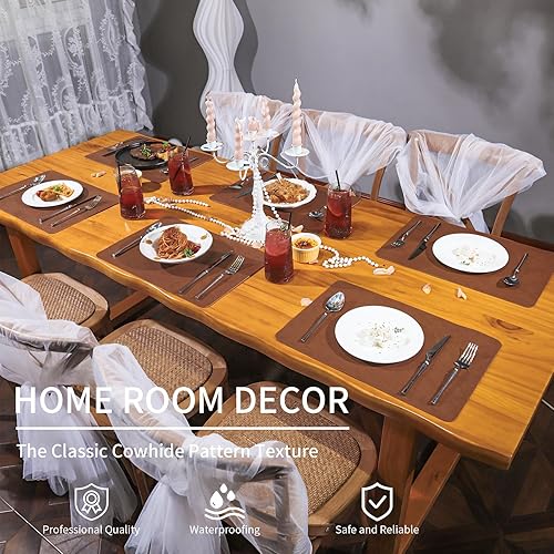 Miniatura 3 de Juego de 6 manteles individuales de piel sintética con patrón de piel de vaca, resistentes al calor, antideslizantes, impermeables, lavables, para