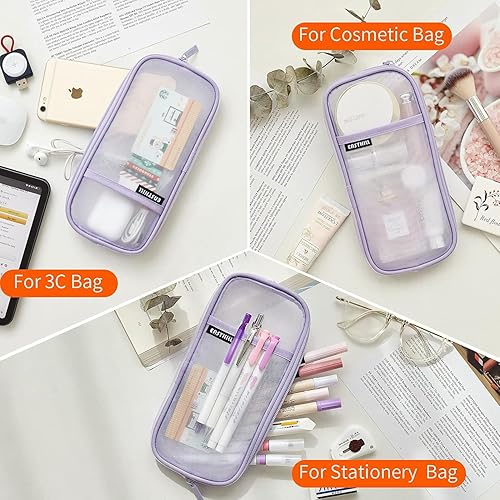 Miniatura 6 de EASTHILL - Estuche para lápices de malla con cremallera. Transparente para uso como bolsa de maquillaje, de cosméticos o multiusos, para la escuela,