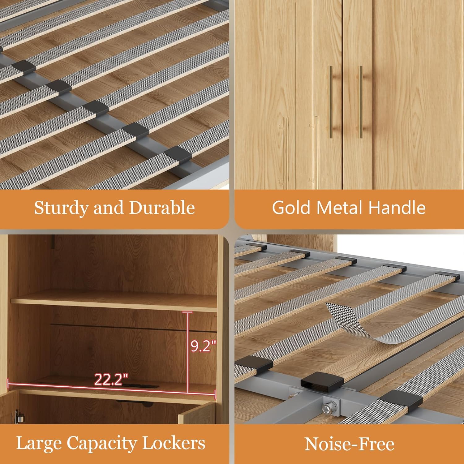 Queen Murphy Bed with Storage Cabinets & 6 Adjustable Shelves, Foldable Space-Saving Queen Wood Wall Bedframe with USB Charging Port, Hidden Bedframe for Guest Room, Bedroom, Natural Wood Color