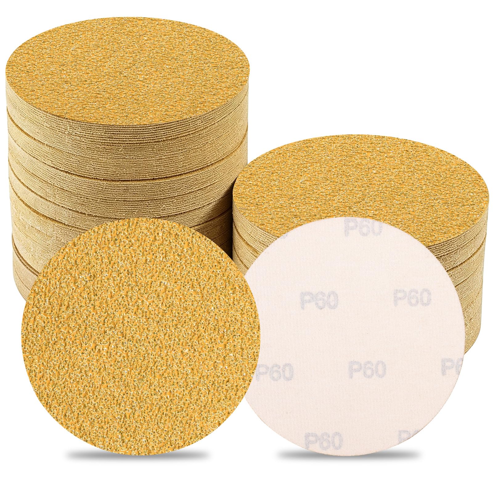 Sruhrak 80PCS 125mm Sanding Discs Sandpaer, 60 Grit Hook and Loop Random Orbital Sander Pads for Sander Wood, Metal, Automotive