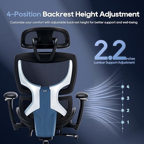 Miniatura 6 de COLAMY Silla de oficina ergonómica de malla con reposapiés, silla ejecutiva de escritorio de computadora con respaldo alto y reposacabezas anchos y