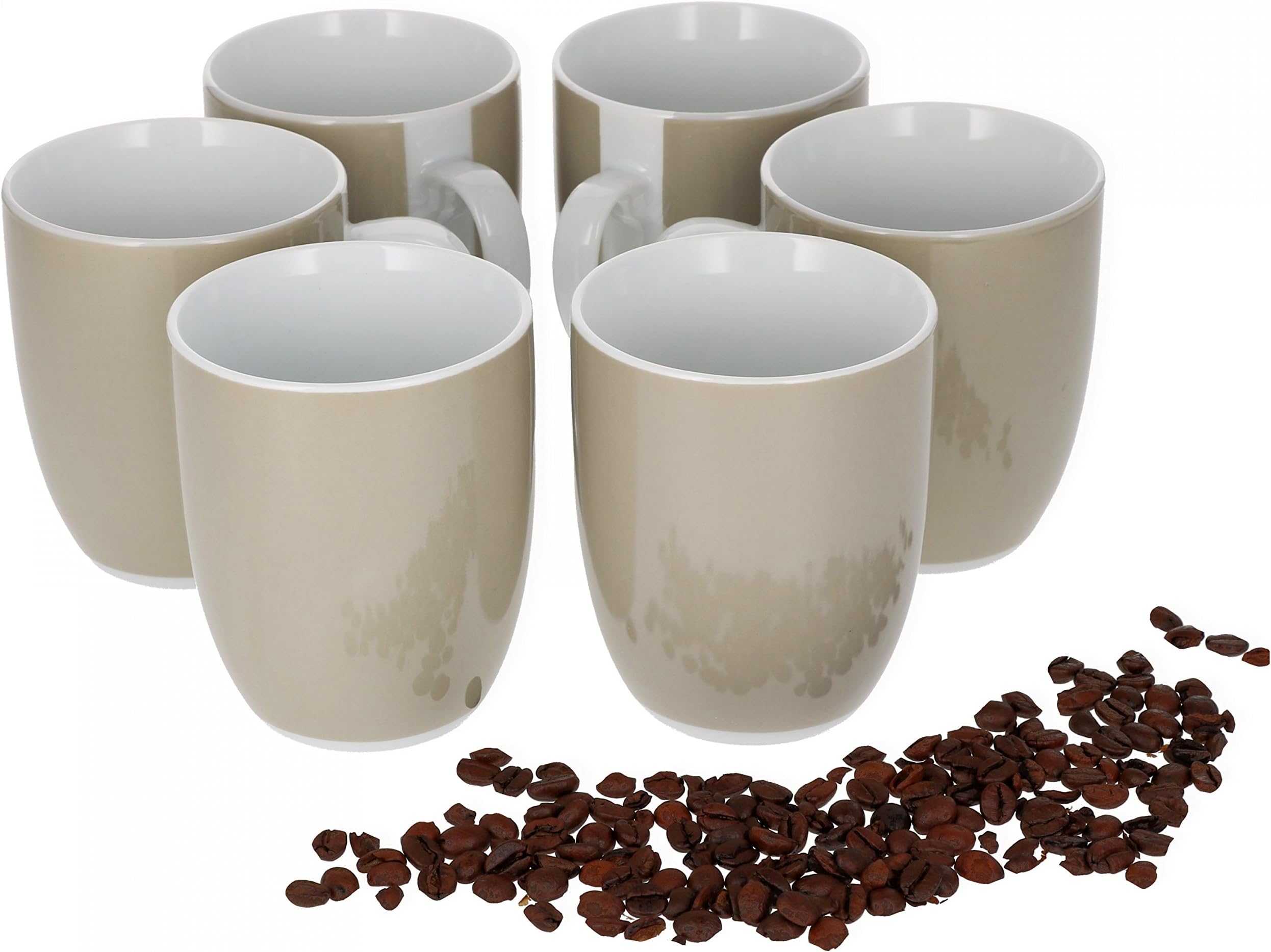 Van Well set of 6 porcelain coffee mugs, from the Vario series, in assorted colours beige