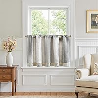 Vista 38 de jinchan Cortinas de Lino a Rayas para Cocina de 45 Pulgadas, Cortinas de Nivel, Estilo de Granja Moderno, Estilo Café, Tratamientos para Ventanas