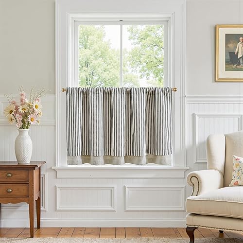 Miniatura 76 de jinchan - Cortinas de cocina de lino de 36 pulgadas de largo, a rayas finas, de media altura, pequeñas, para sala de estar, baño, café, estilo de