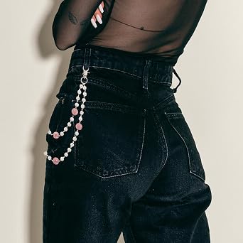 SKQIR Hip Hop Wallet Chain for Men Jeans Pocket Belt Layered Chain Disco Rhinestone Beads Baseball Drip Punk Jewelry Gifts Goth Accessories for Men