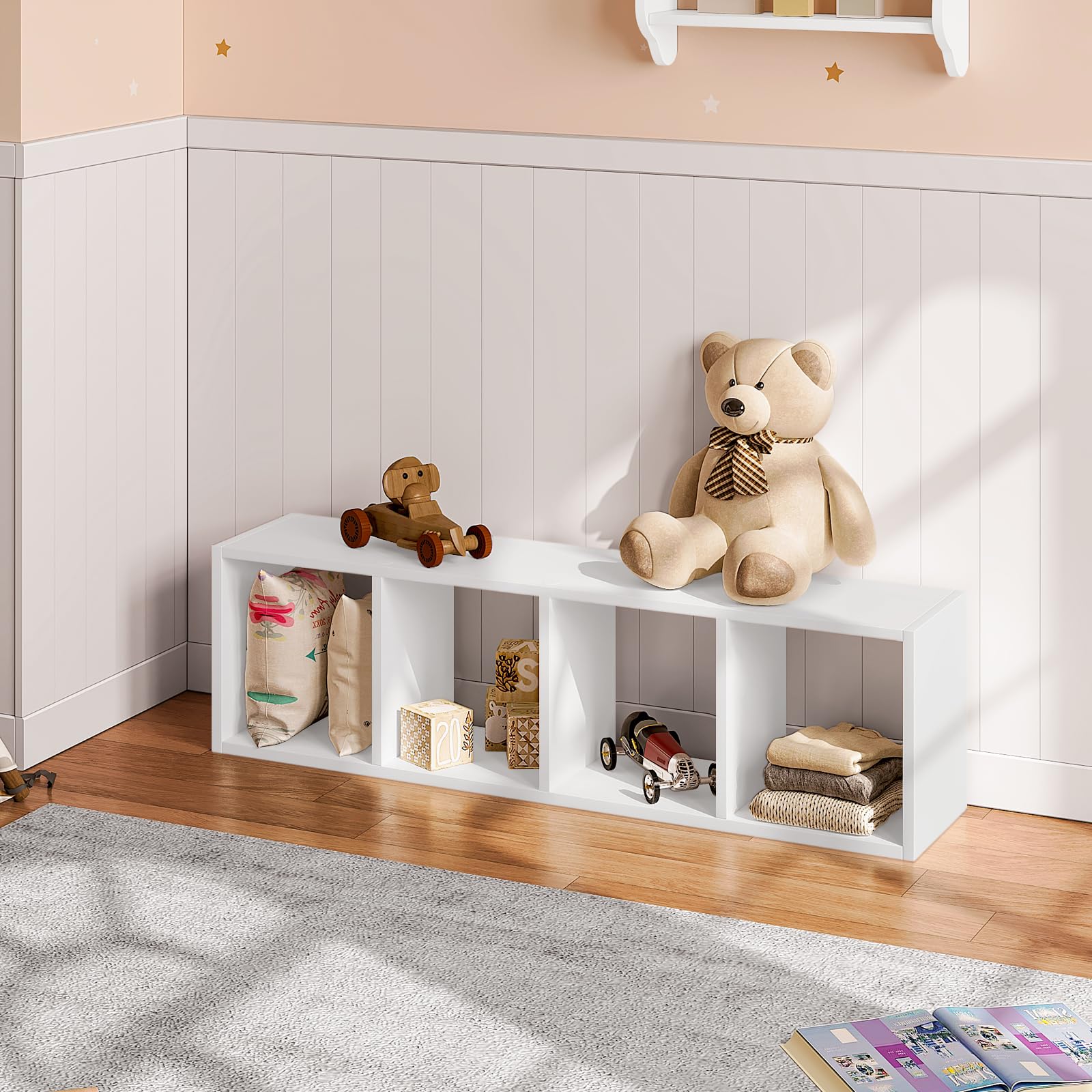 WOLTU Libreria con 4 Livelli, Scaffale a Cubo in Piedi, Scaffale Aperto, per Soggiorno, Studio, Camera da Letto, Ufficio, 30x106,5x23,5 cm, Bianco, SK051ws
