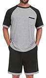 Mens Pajamas Set Lightweight Nightwear Summer Pjs Sleepwear Soft Short Sleeve Loungewear Printing With Pocket