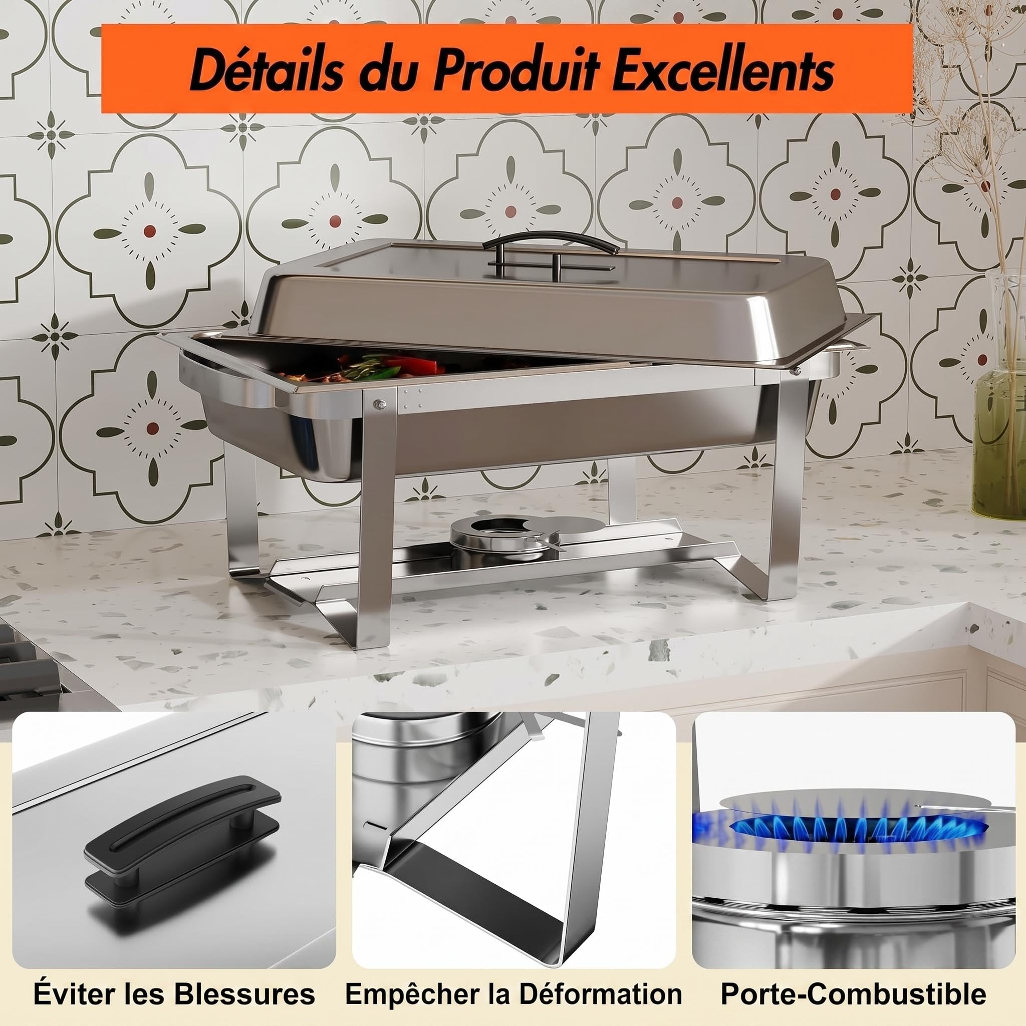 Lot de 2 Chafing Dish Buffet 9L-Plats Buffets Chauffants-Acier Inoxydable | Avec Couvercles INOX et Cadre Pliable